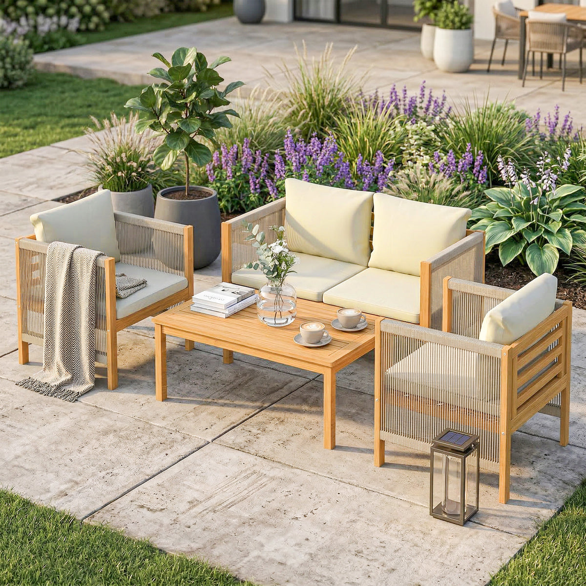 Gartenmöbel-Set aus Akazienholz mit Seildetails