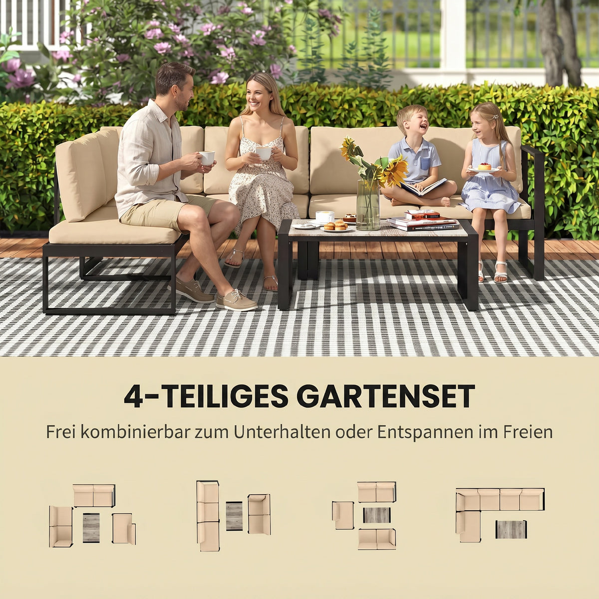 4-teiliges Gartenmöbel-Set mit Stahlrahmen