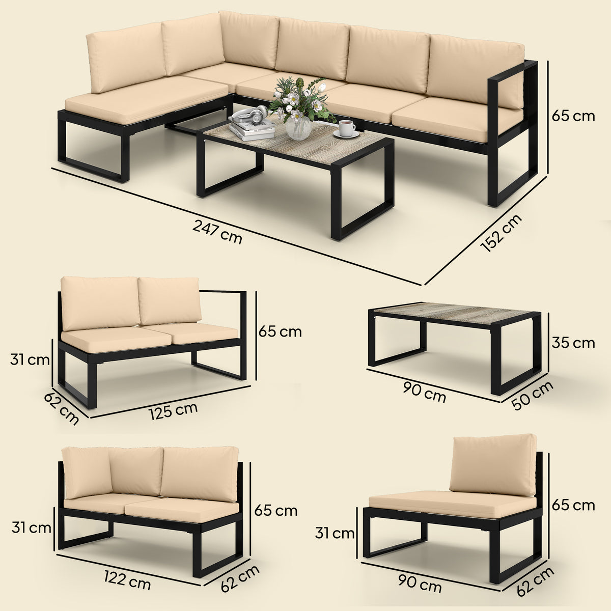 4-teiliges Gartenmöbel-Set mit Stahlrahmen