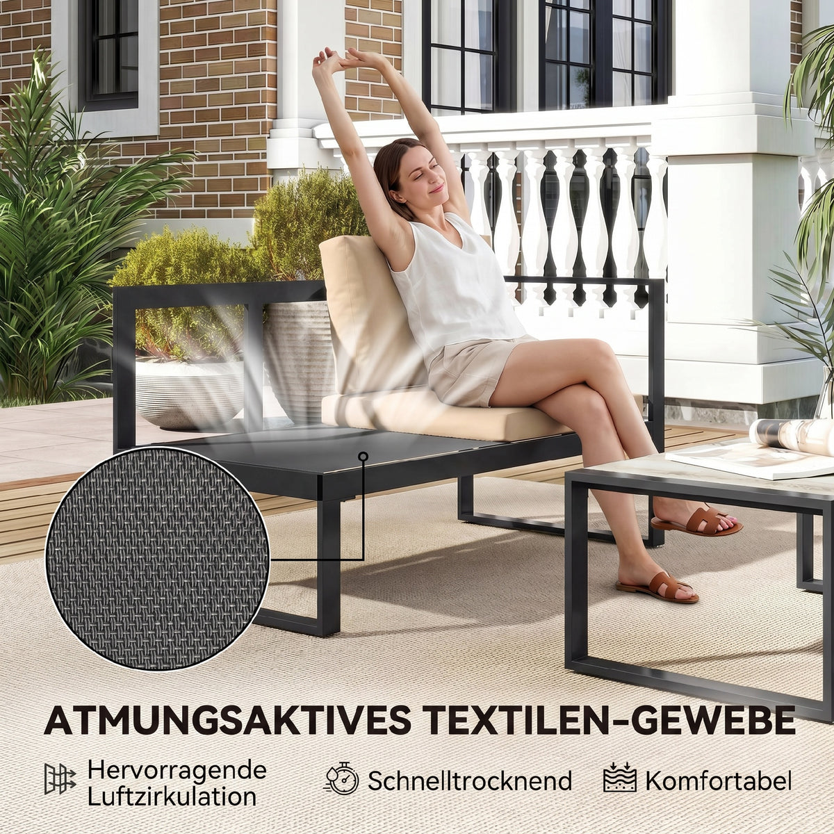 4-teiliges Gartenmöbel-Set mit Stahlrahmen