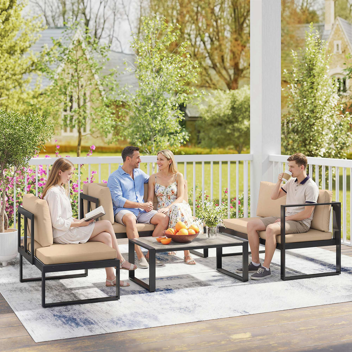 4-teiliges Gartenmöbel-Set mit Stahlrahmen