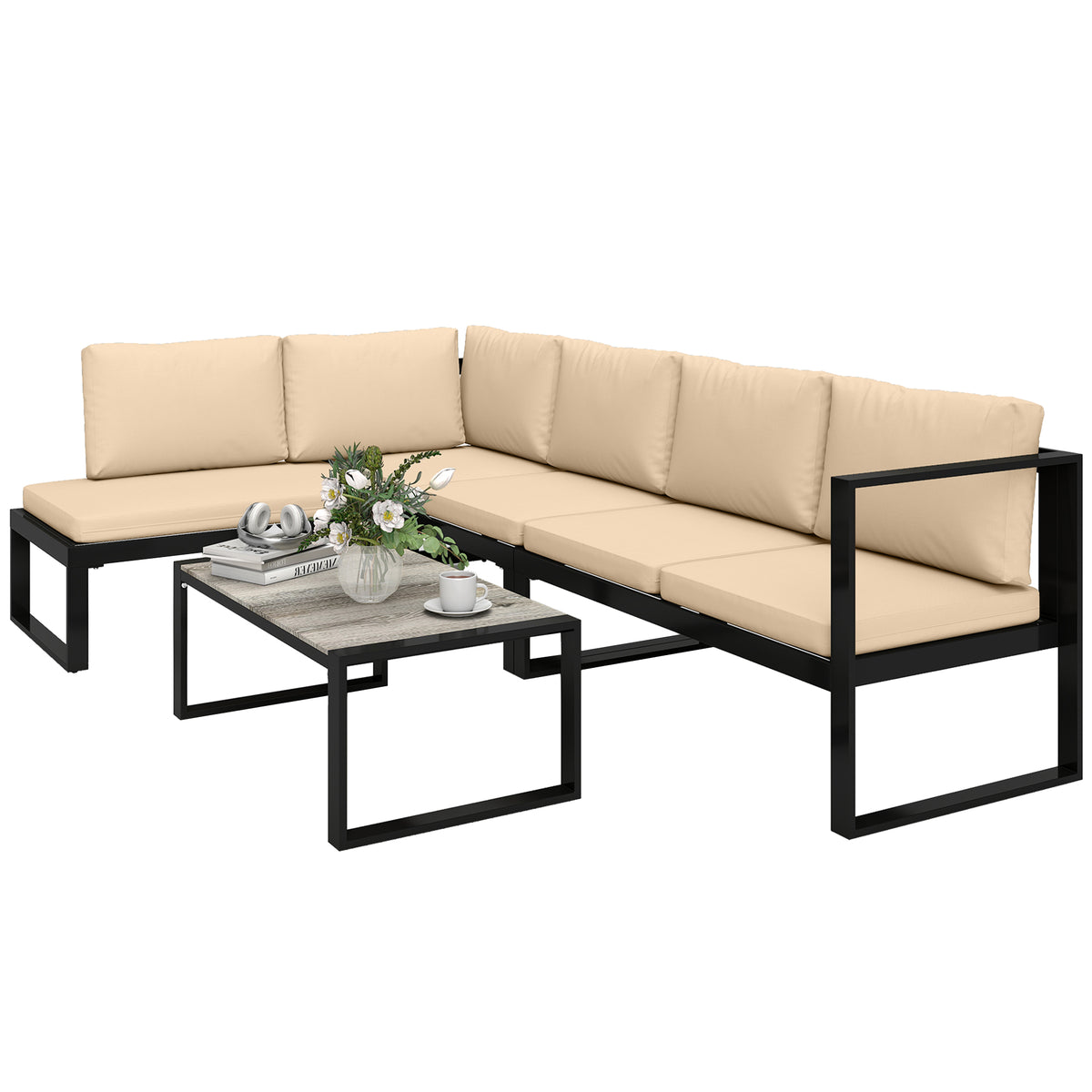 4-teiliges Gartenmöbel-Set mit Stahlrahmen