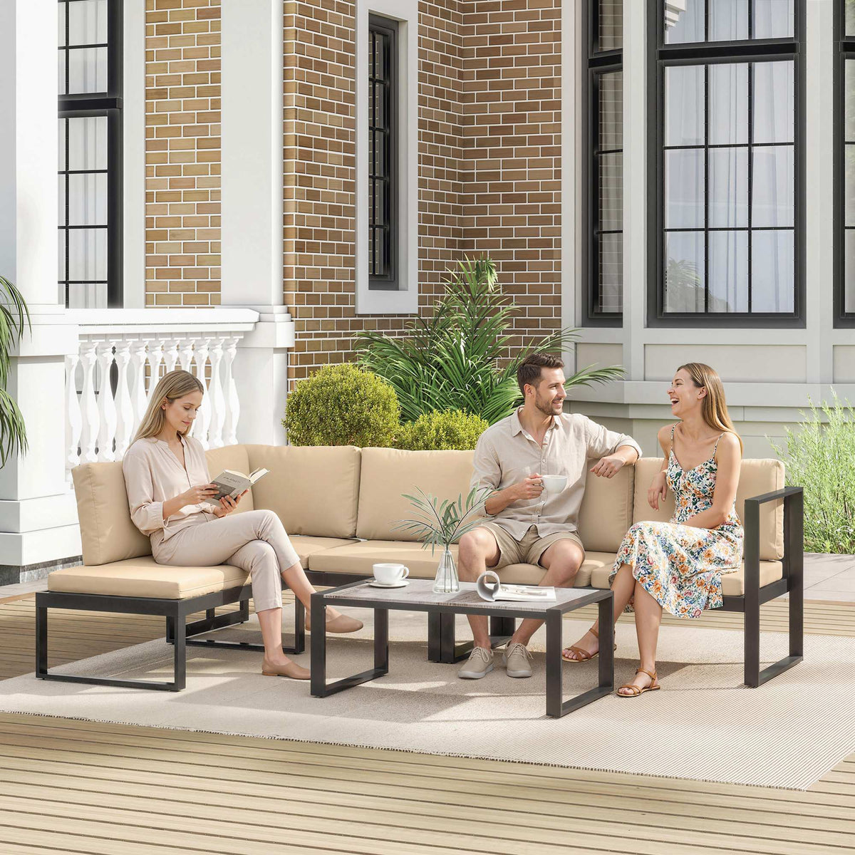 4-teiliges Gartenmöbel-Set mit Stahlrahmen