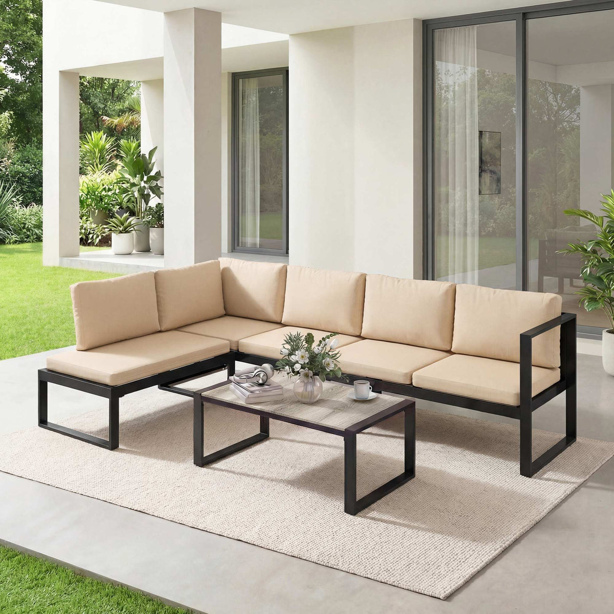 4-teiliges Gartenmöbel-Set mit Stahlrahmen