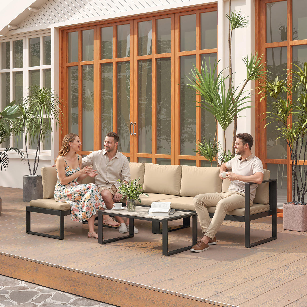 4-teiliges Gartenmöbel-Set mit Stahlrahmen