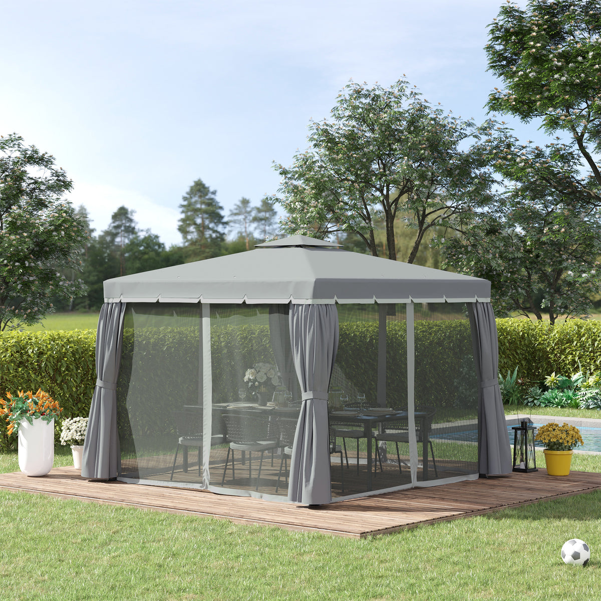 Gartenpavillon mit Doppeldach und Seitenteilen