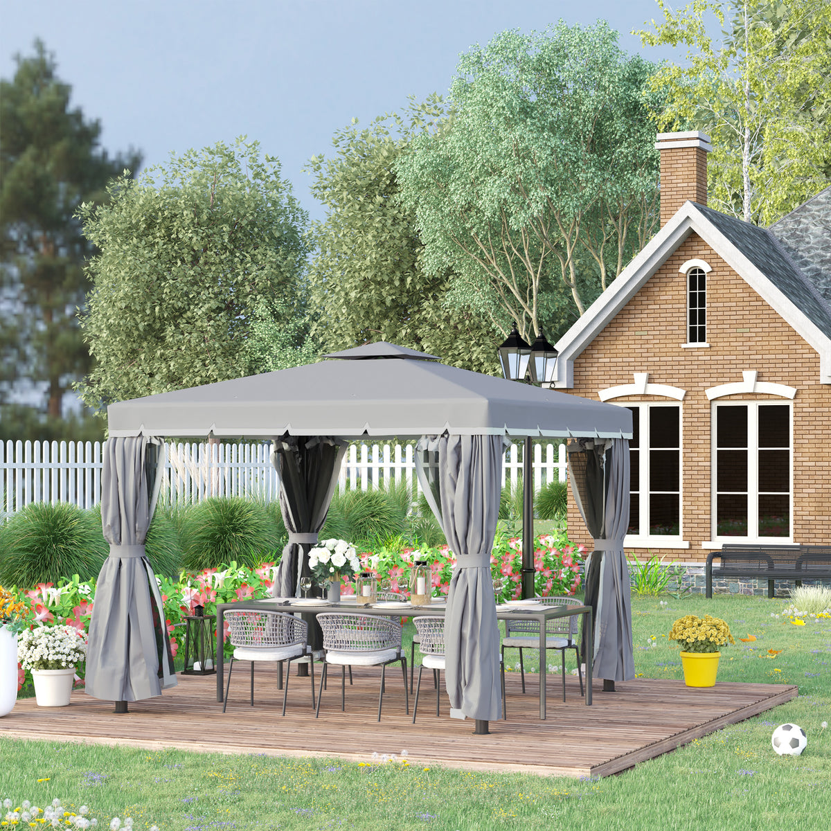 Gartenpavillon mit Doppeldach und Seitenteilen