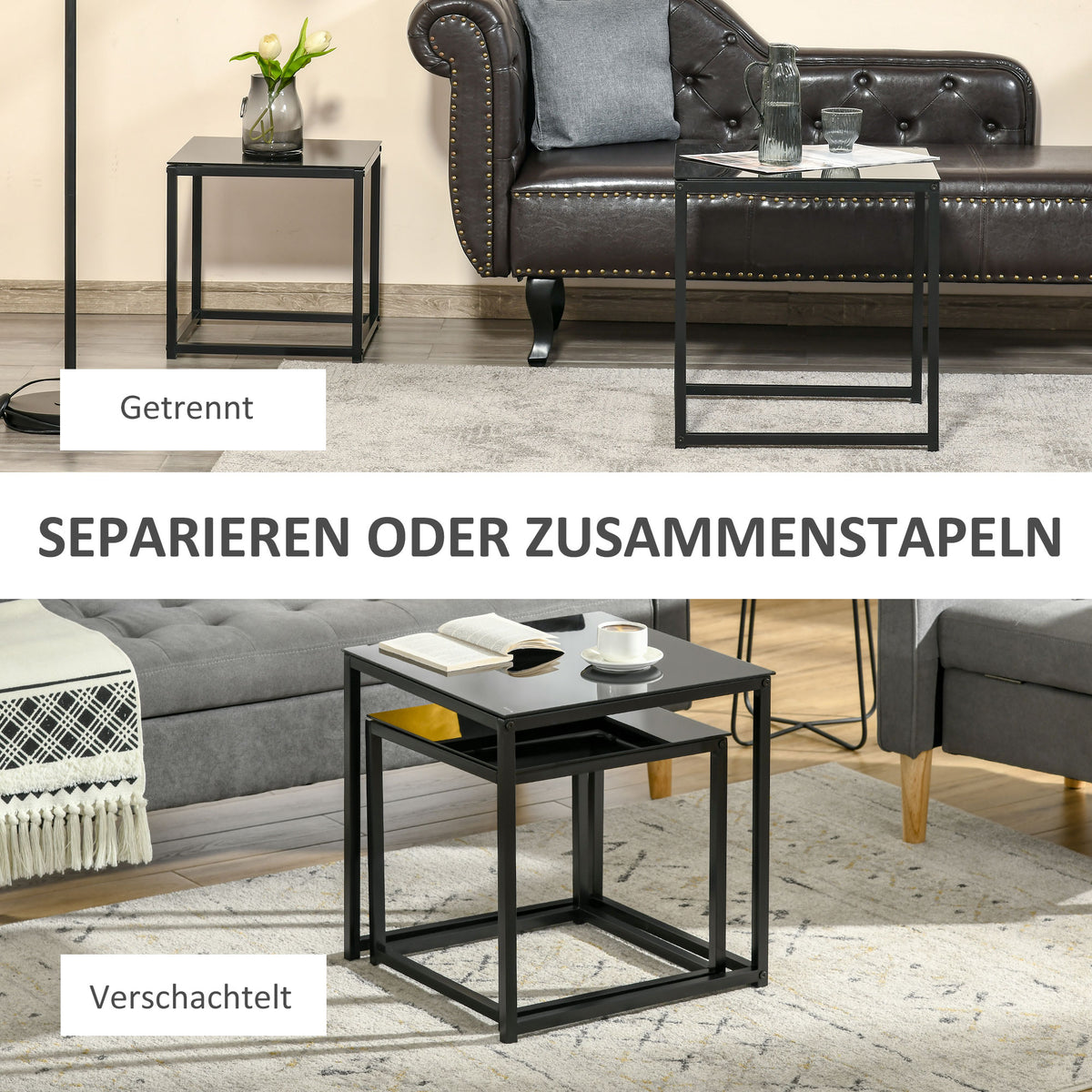 2er-Set Satztische mit platzsparendem Design