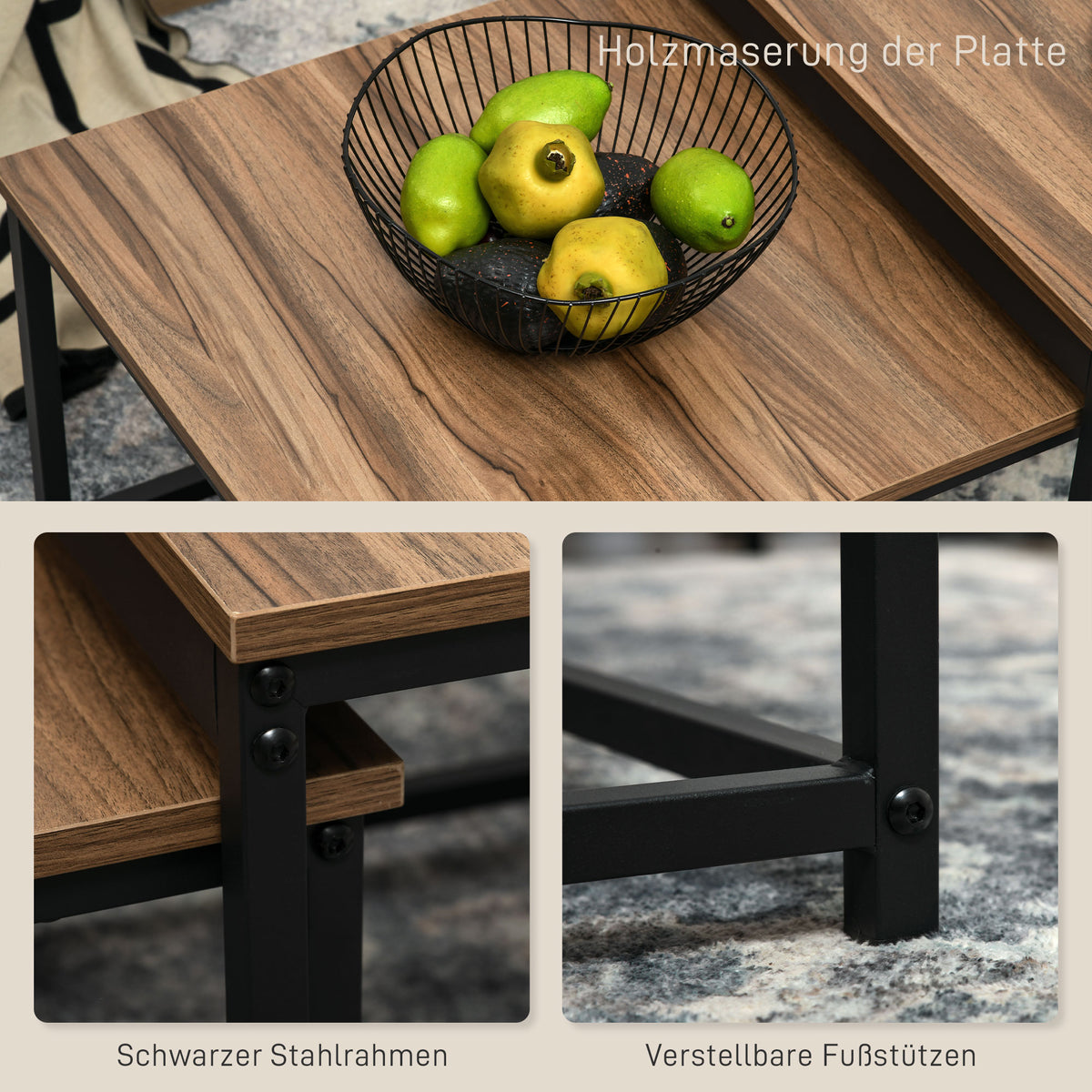 2er-Set Satztische mit platzsparendem Design