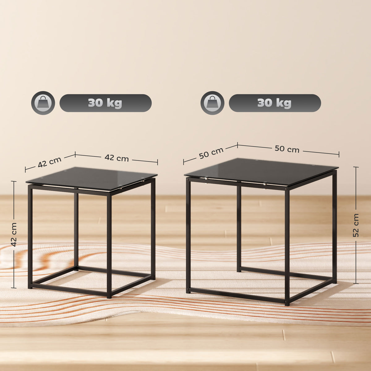 2er-Set Satztische mit platzsparendem Design
