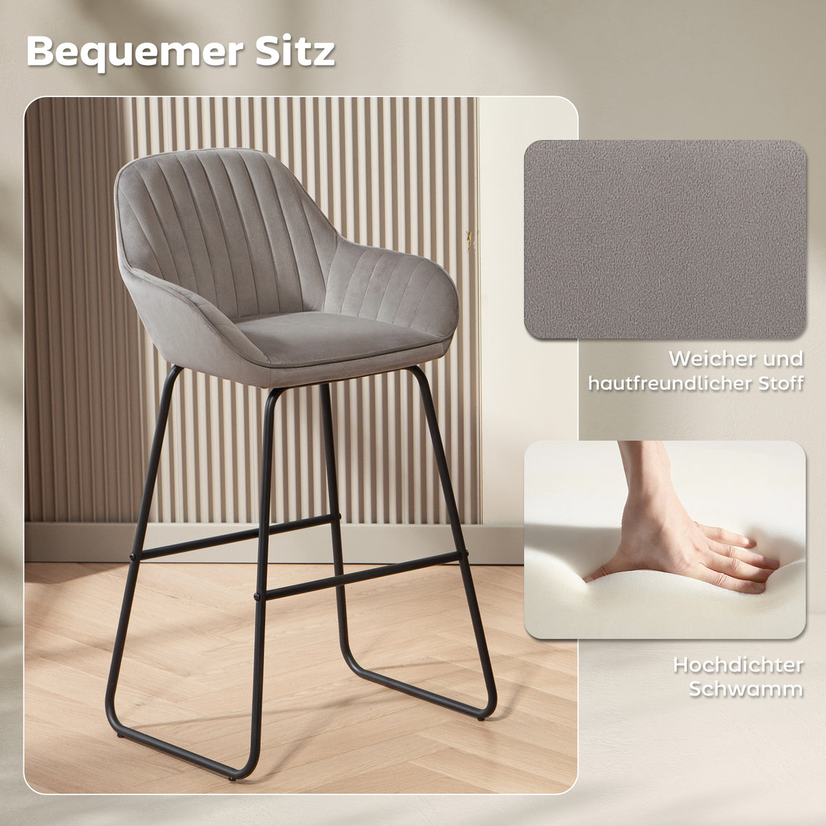 2er-Set Barhocker mit Armlehnen und Fußstütze