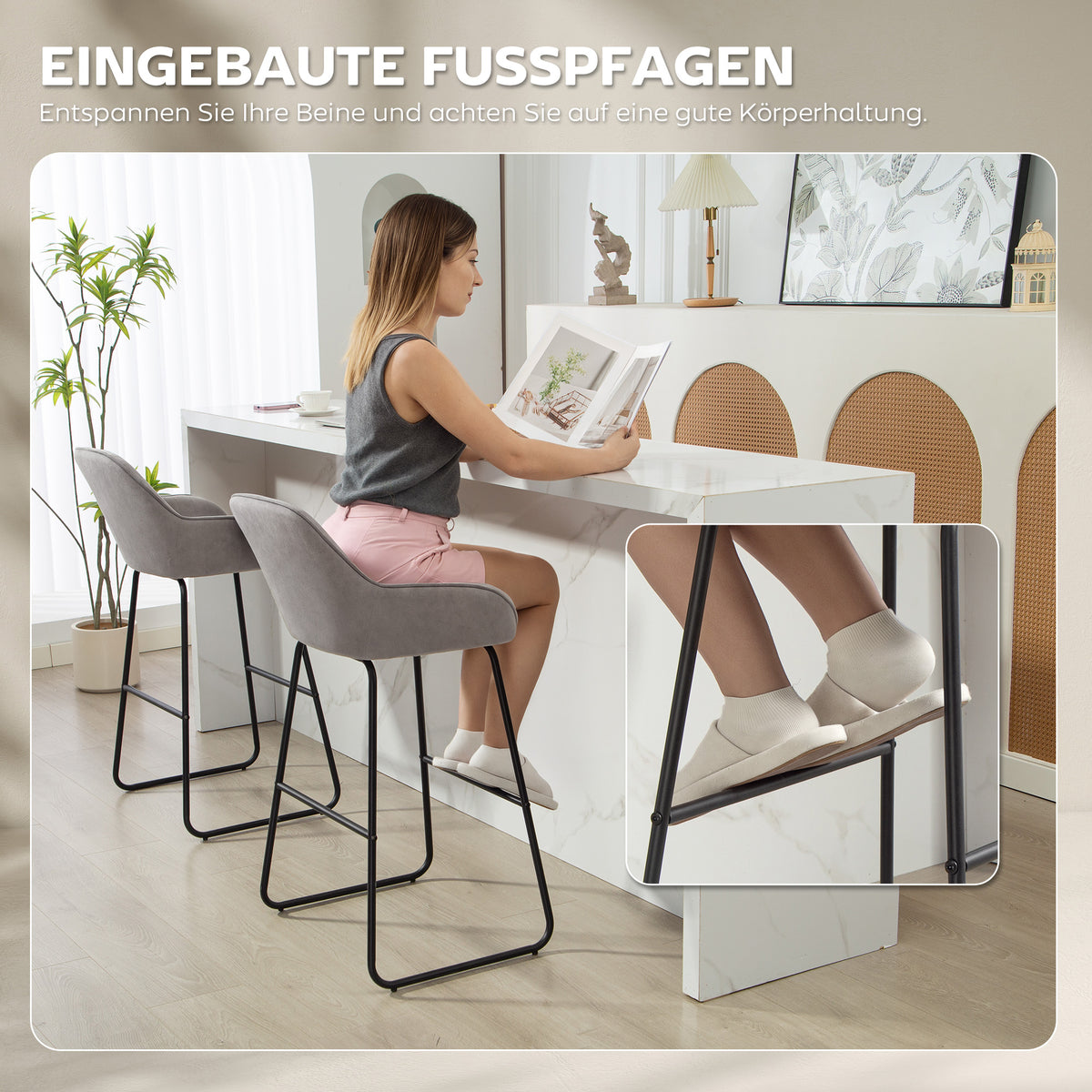 2er-Set Barhocker mit Armlehnen und Fußstütze