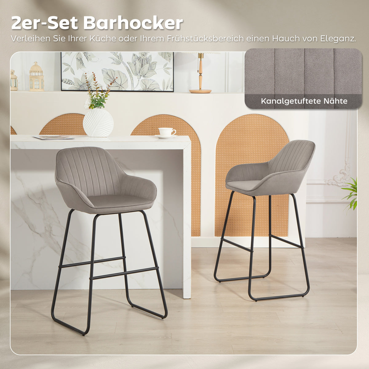 2er-Set Barhocker mit Armlehnen und Fußstütze