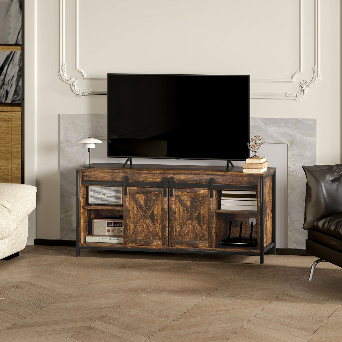 TV-Lowboard mit 6 Fächern und Schiebetüren