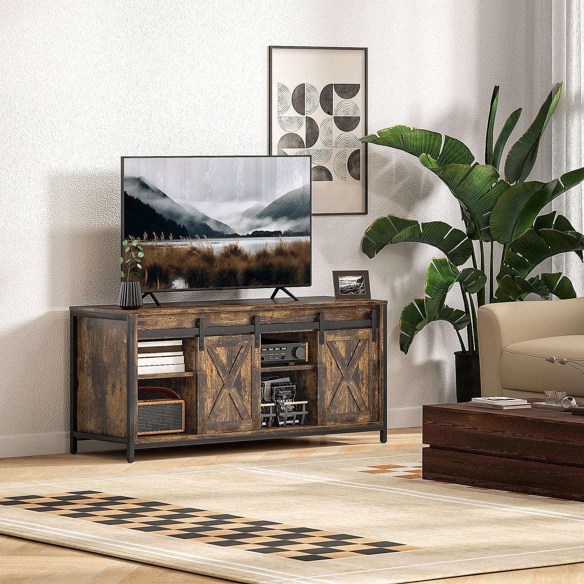 TV-Lowboard mit 6 Fächern und Schiebetüren