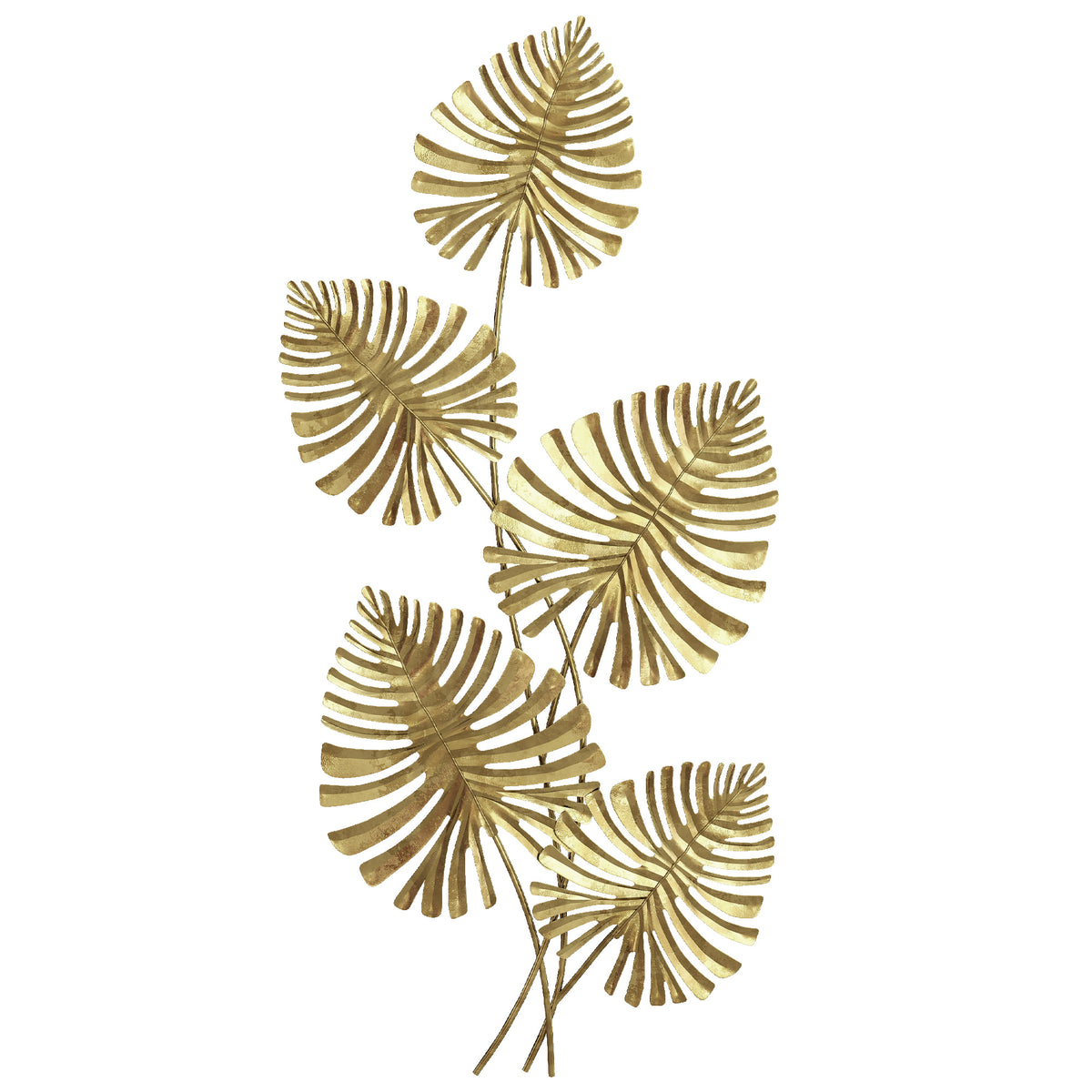 Goldfarbene Wanddeko aus Metall mit Monstera-Blättern