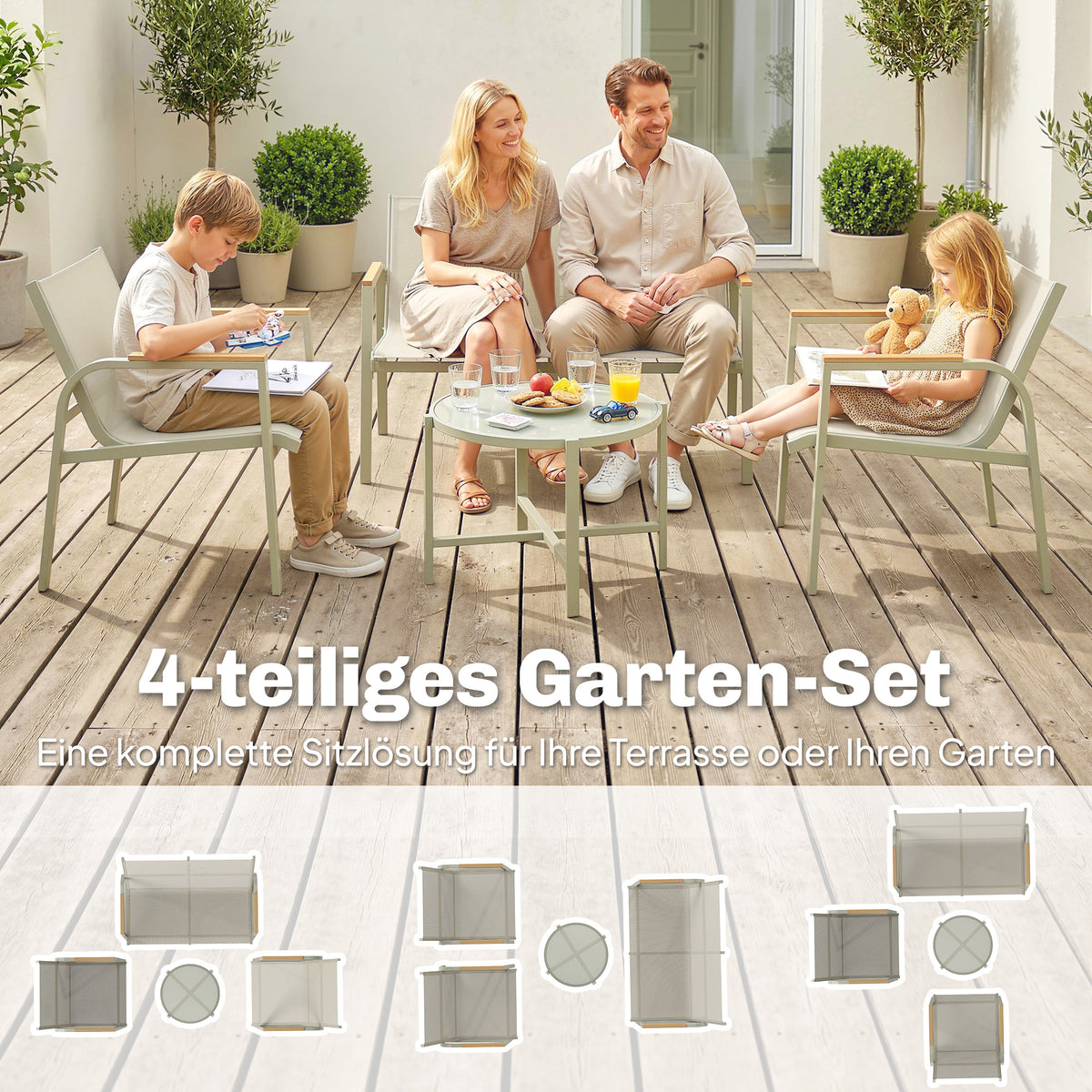 Gartenmöbel-Set mit Sofa, Sesseln und Tisch
