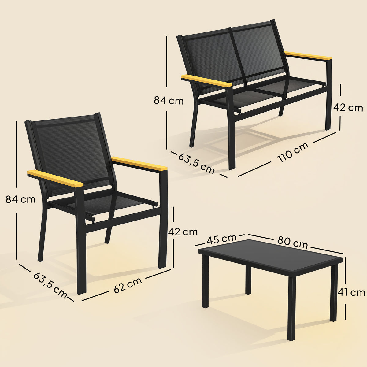 Gartenmöbel-Set mit Sofa, Sesseln und Tisch