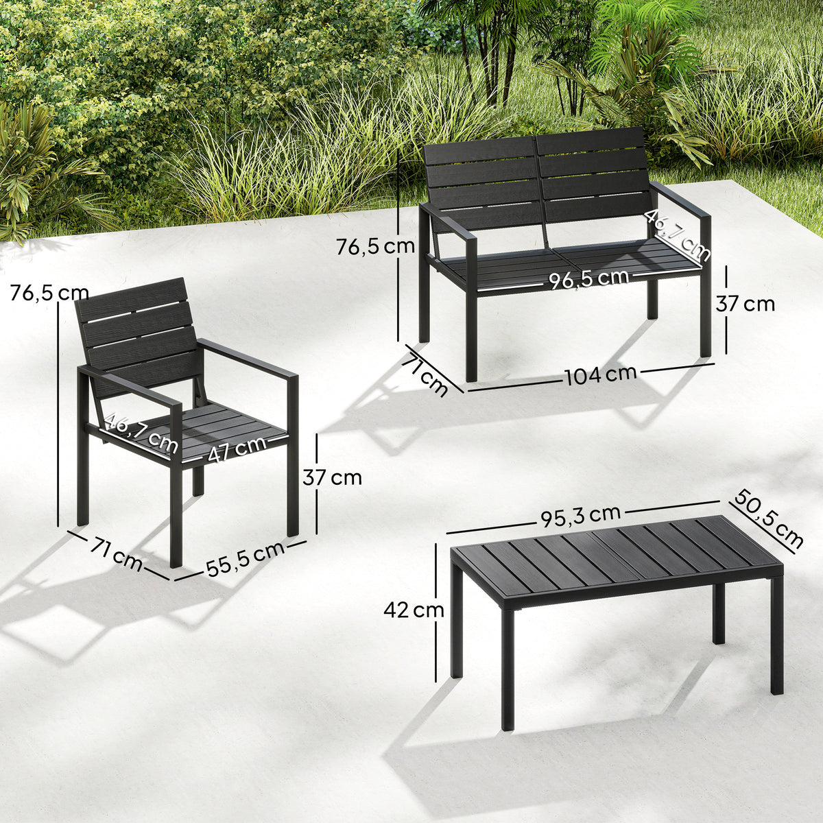 Gartenmöbel-Set mit Sofa, Sesseln und Tisch
