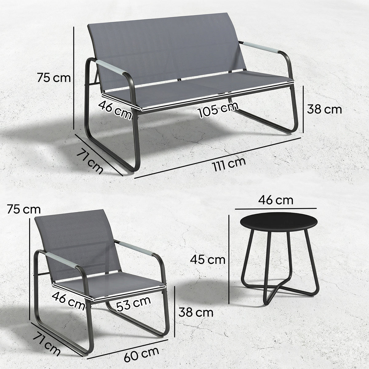 Gartenmöbel-Set mit Sofa, Sesseln und Tisch