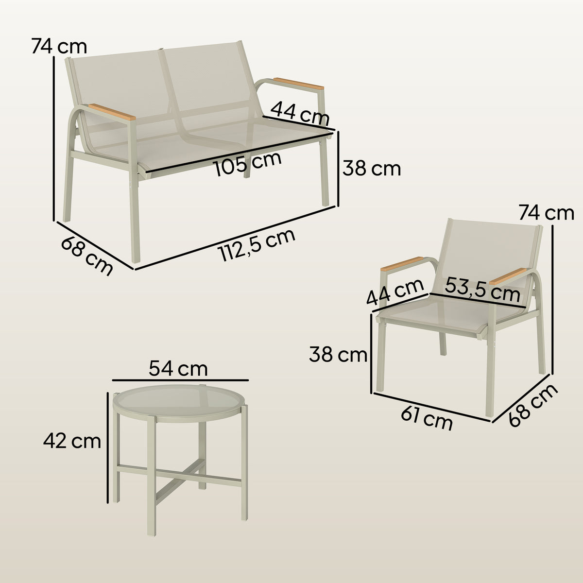 Gartenmöbel-Set mit Sofa, Sesseln und Tisch