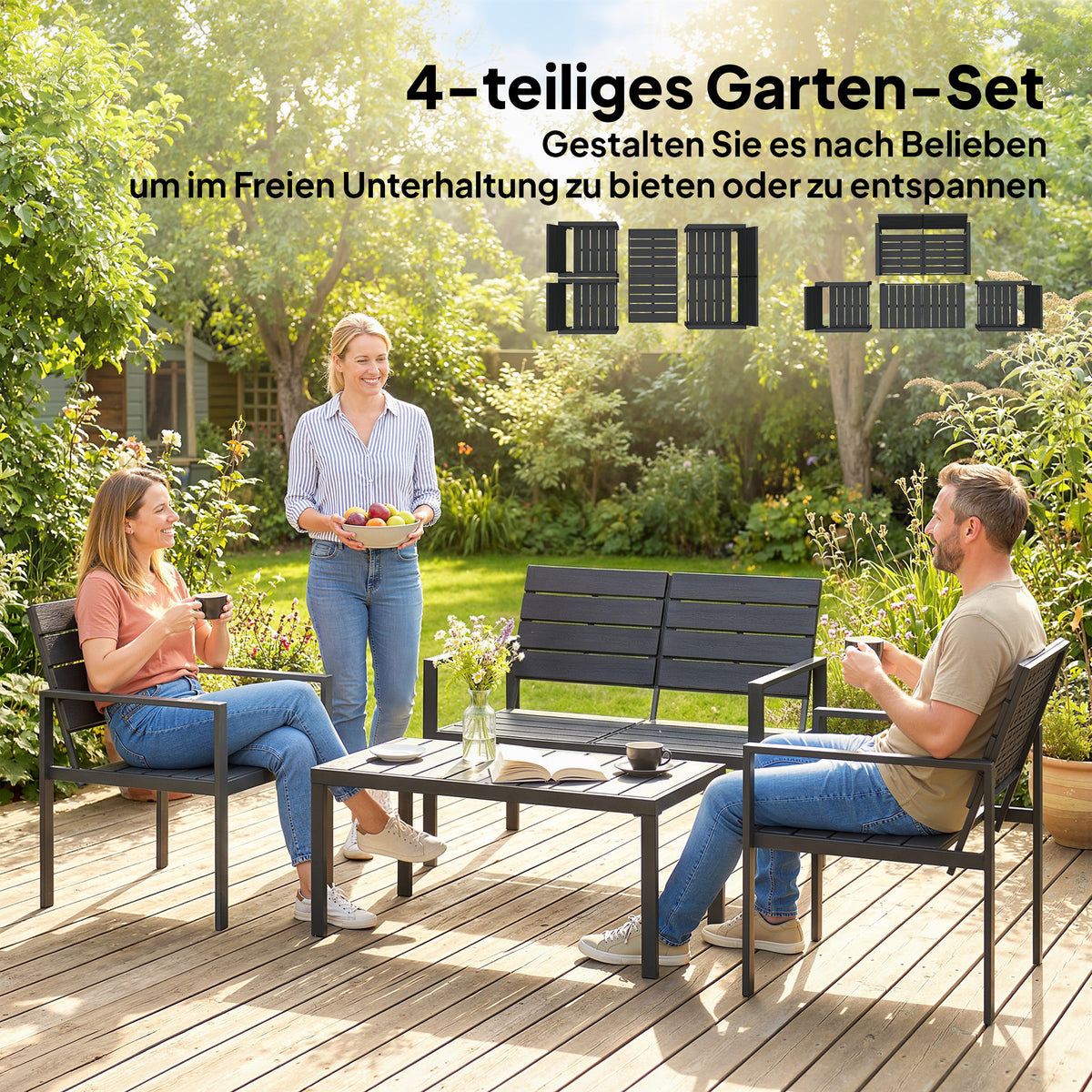 Gartenmöbel-Set mit Sofa, Sesseln und Tisch