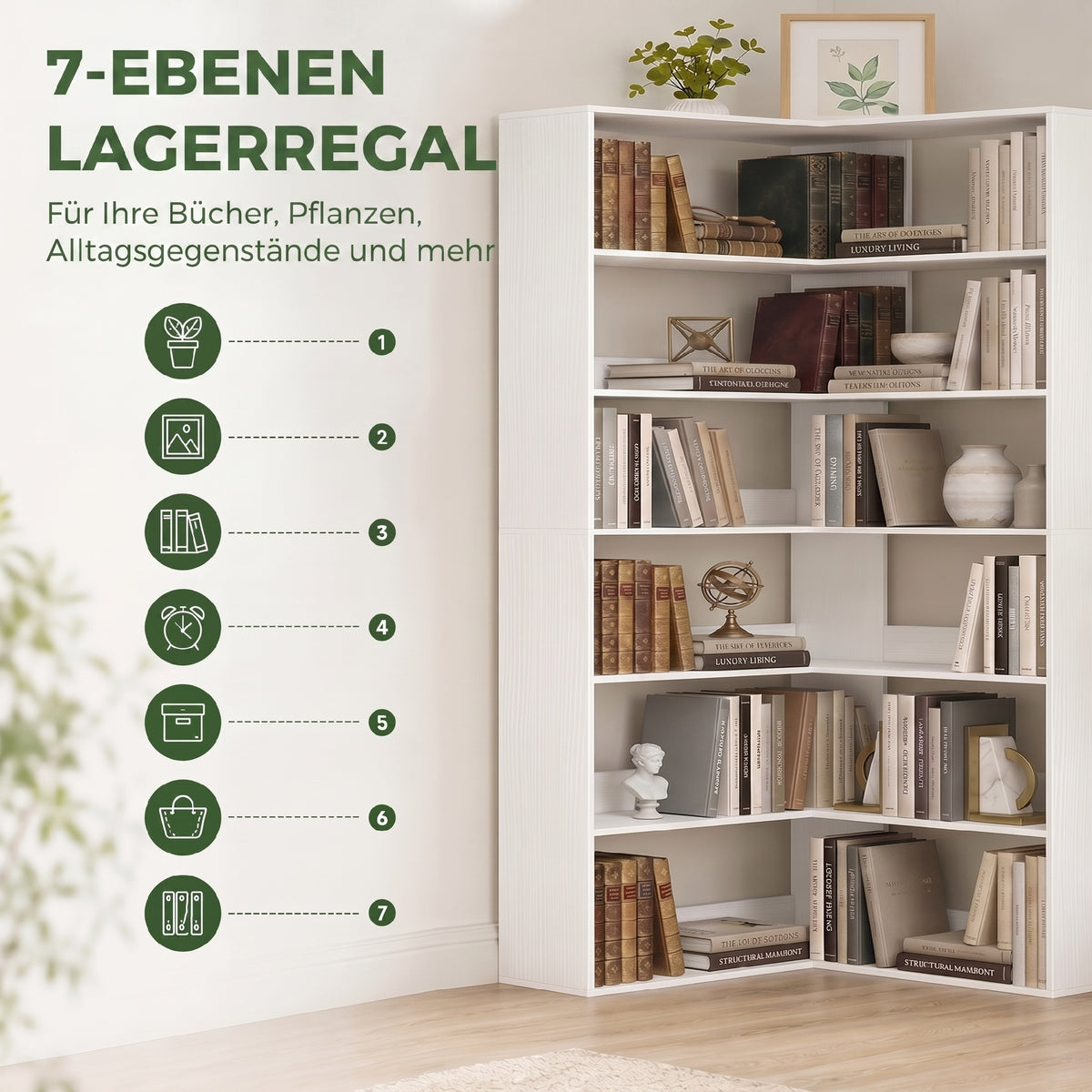 L-Eckregal mit 7 Ebenen und Kippsicherung