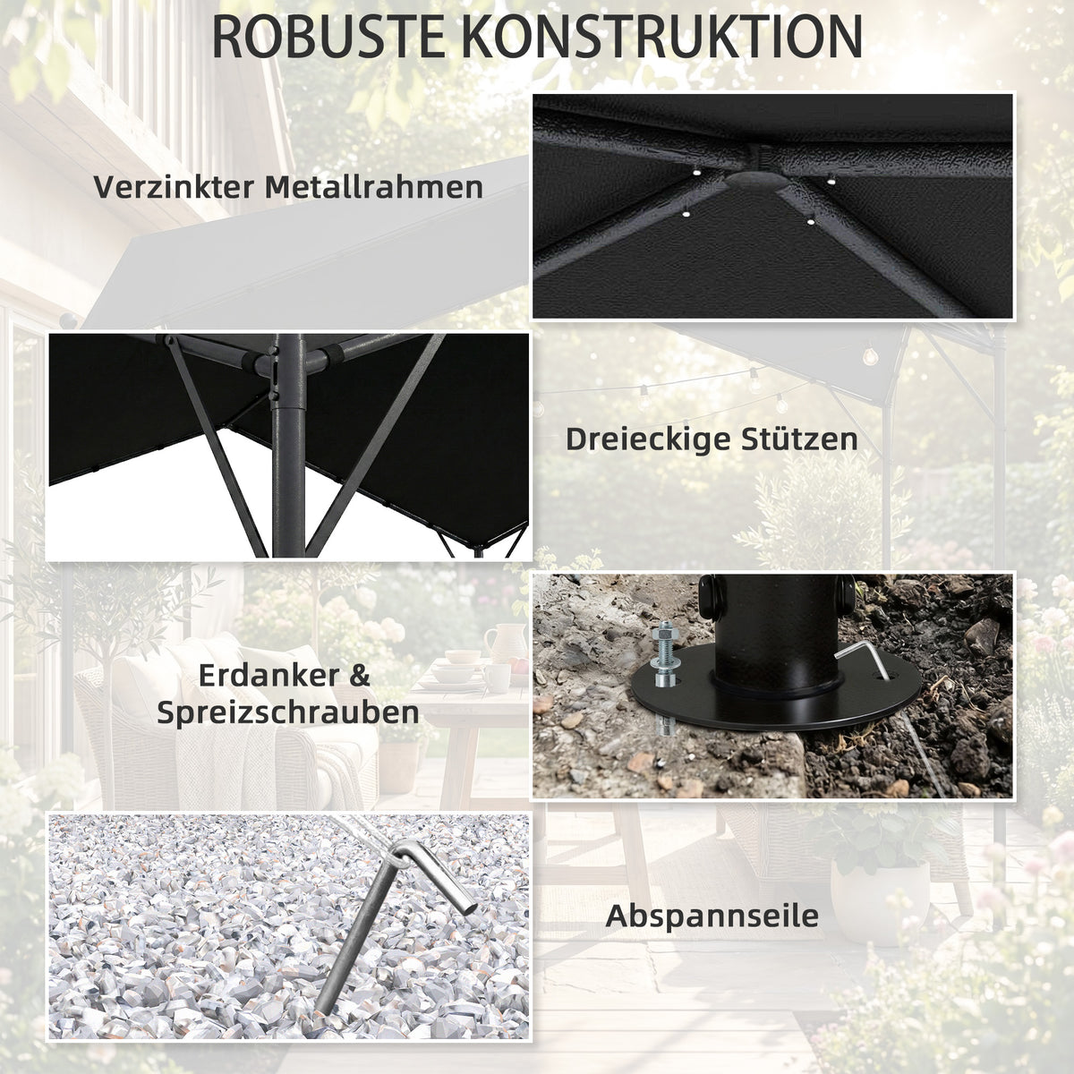 Pergola mit geneigtem Dach und Metallrahmen