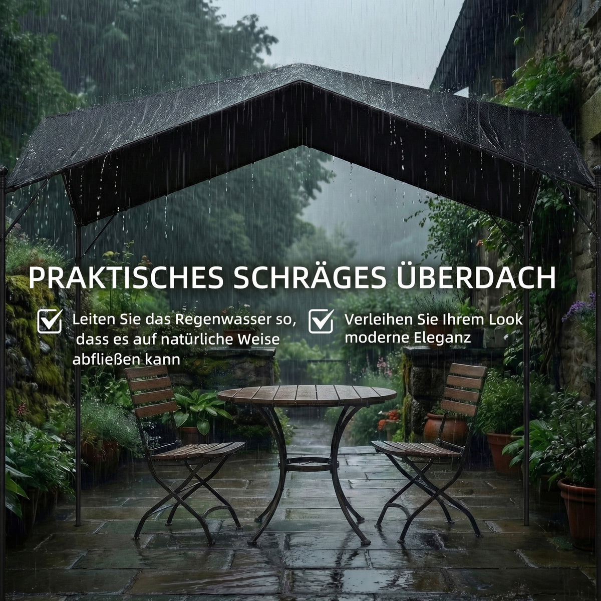 Pergola mit geneigtem Dach und Metallrahmen