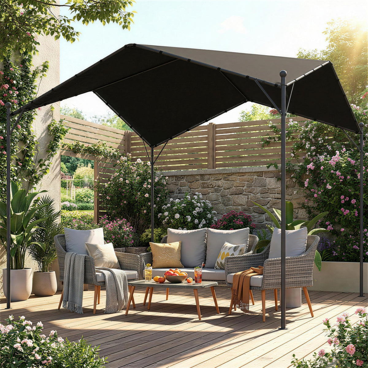 Pergola mit geneigtem Dach und Metallrahmen