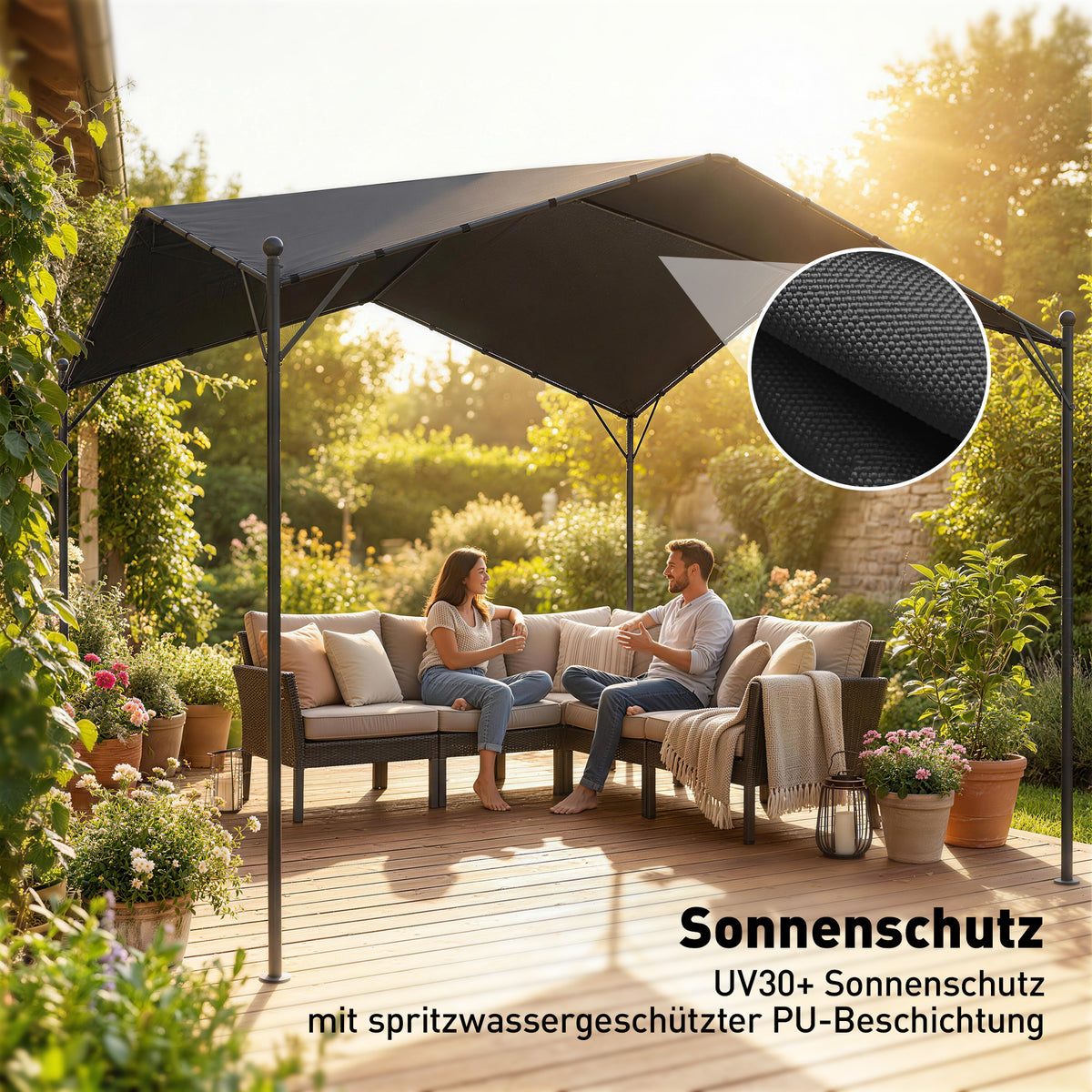 Pergola mit geneigtem Dach und Metallrahmen