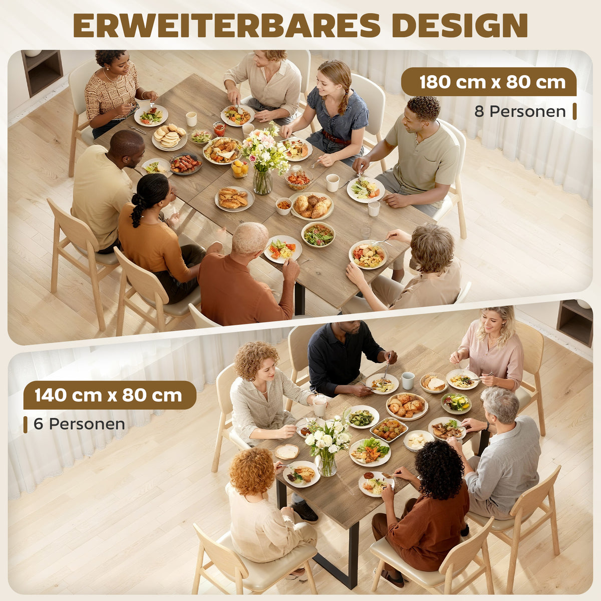 Ausziehbarer Esstisch für 6 bis 8 Personen