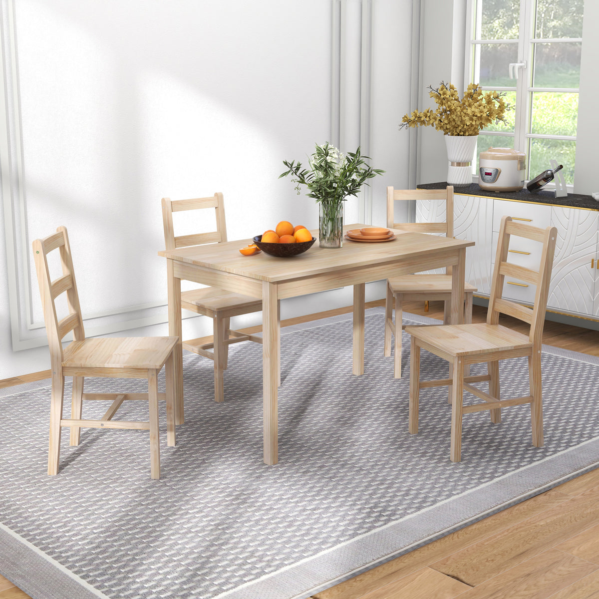 5-teilige Essgruppe aus Kiefernholz, 118 cm