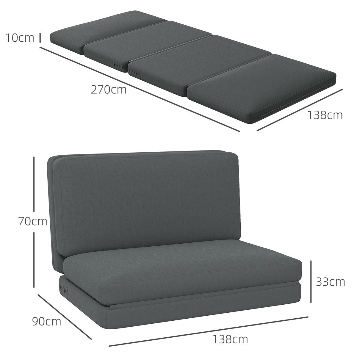 3-in-1-Bodensofa mit Schlaffunktion, teilbar