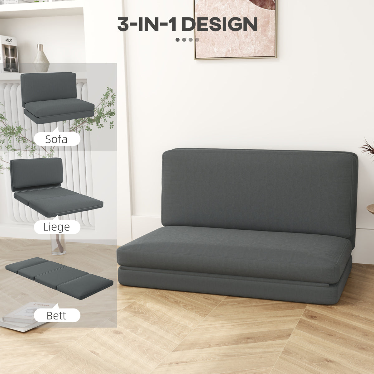 3-in-1-Bodensofa mit Schlaffunktion, teilbar