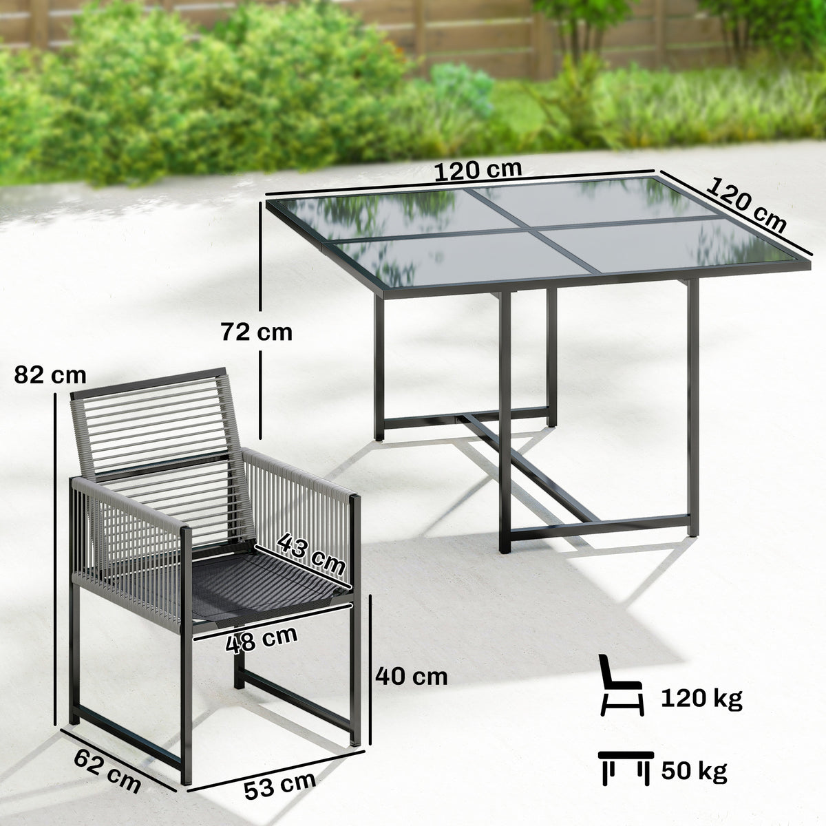 5-teiliges Gartenmöbelset mit Glastisch und Klappstühlen