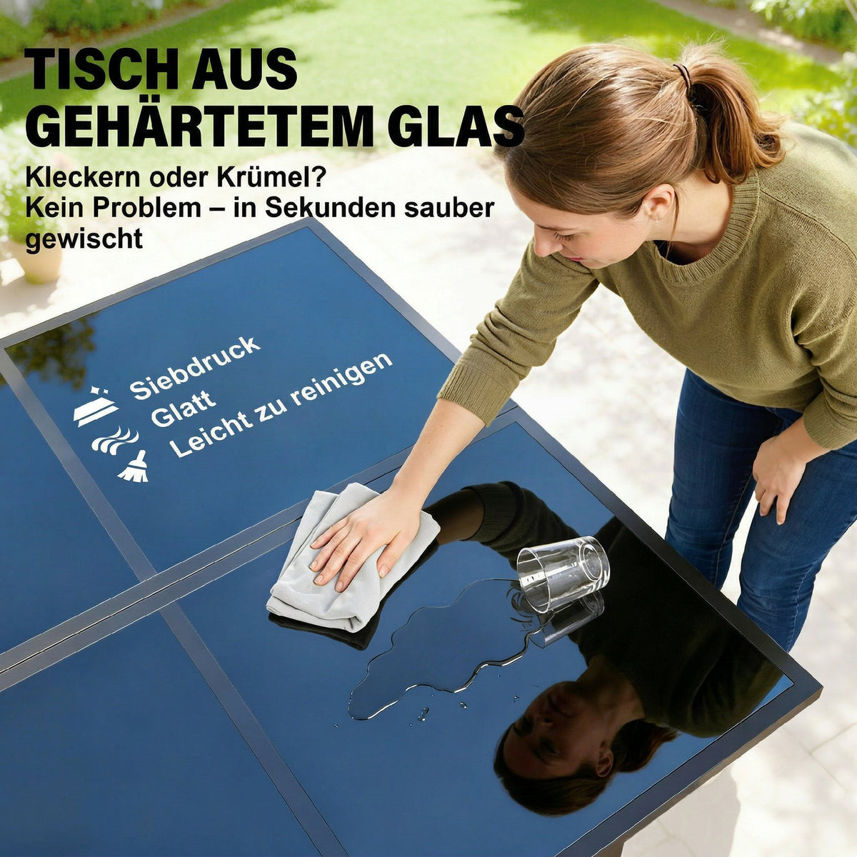 5-teiliges Gartenmöbelset mit Glastisch und Klappstühlen