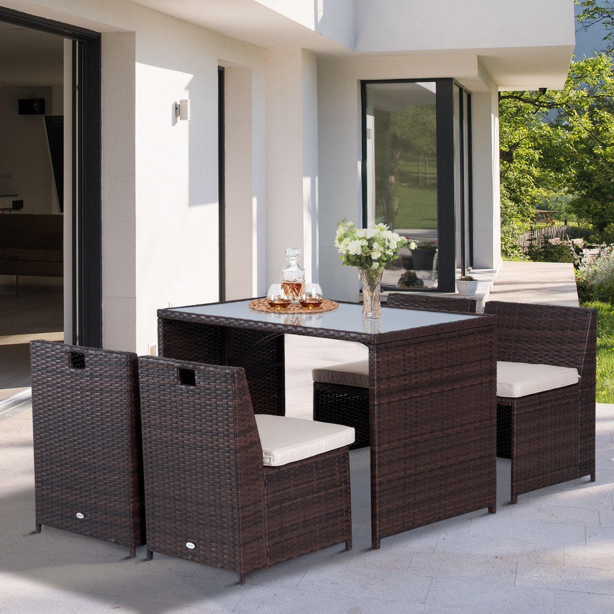 5-teiliges Polyrattan-Gartenmöbel-Set mit Tisch und 4 Stühlen