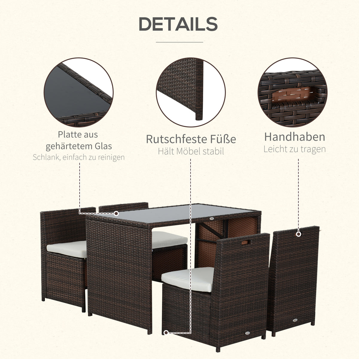 5-teiliges Polyrattan-Gartenmöbel-Set mit Tisch und 4 Stühlen