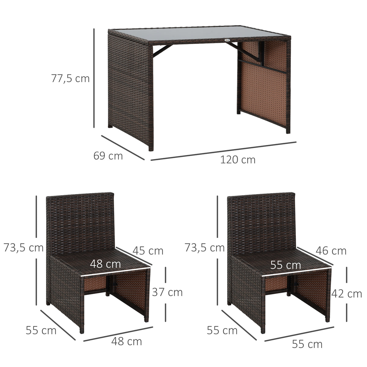 5-teiliges Polyrattan-Gartenmöbel-Set mit Tisch und 4 Stühlen