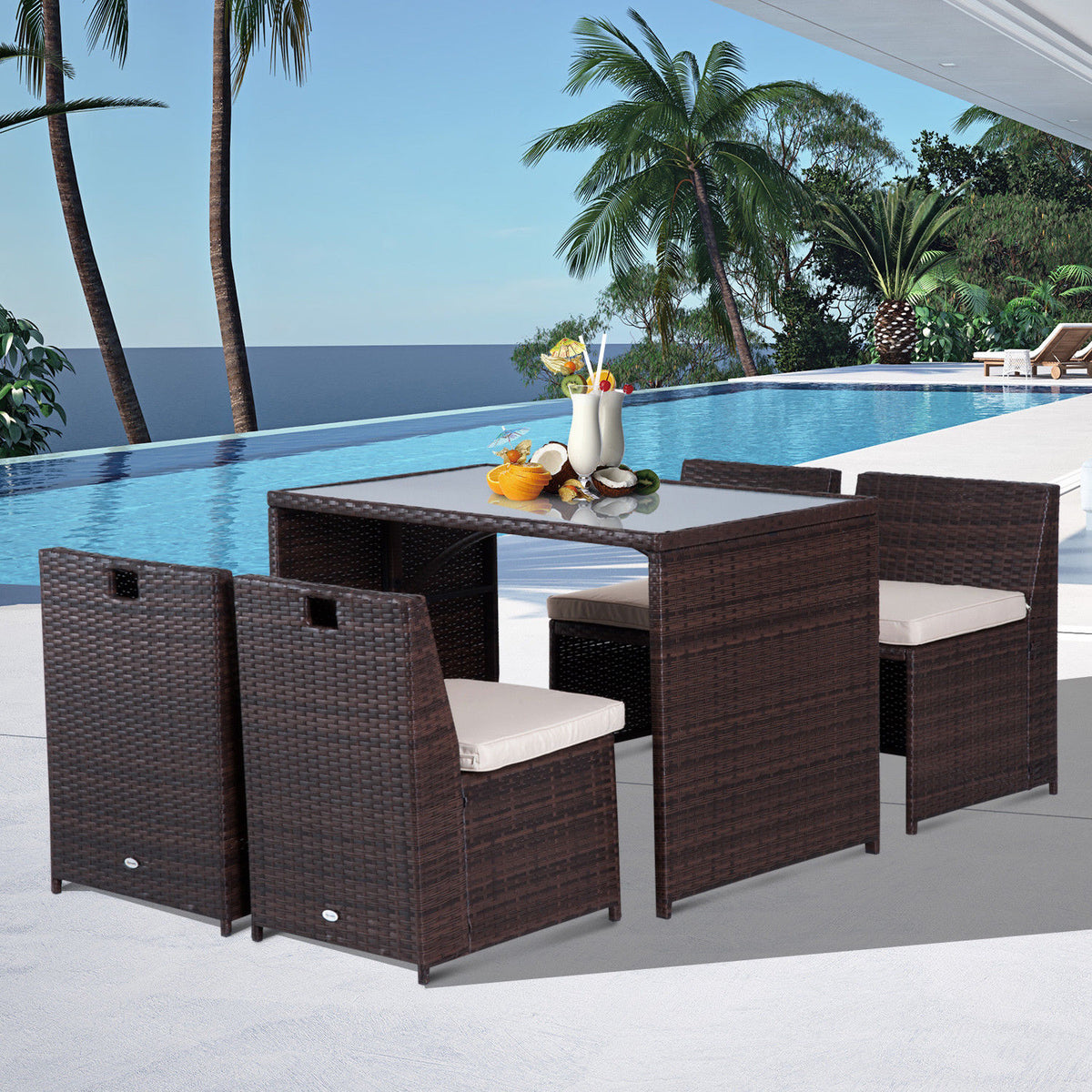 5-teiliges Polyrattan-Gartenmöbel-Set mit Tisch und 4 Stühlen