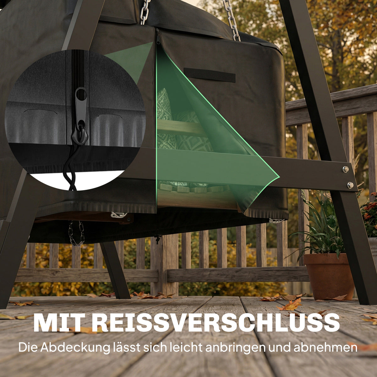 Hollywoodschaukel-Abdeckung mit Reißverschluss und Kordelzug