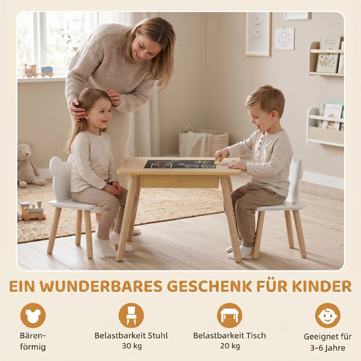 Kindersitzgruppe mit Klapptisch und zwei Bärenstühlen