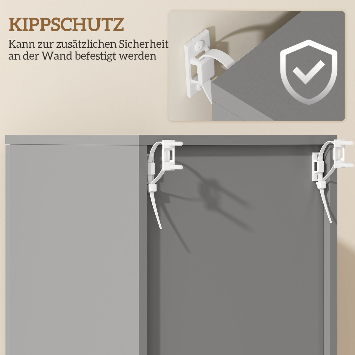 Schmaler Badezimmerschrank mit Schublade und Regalen