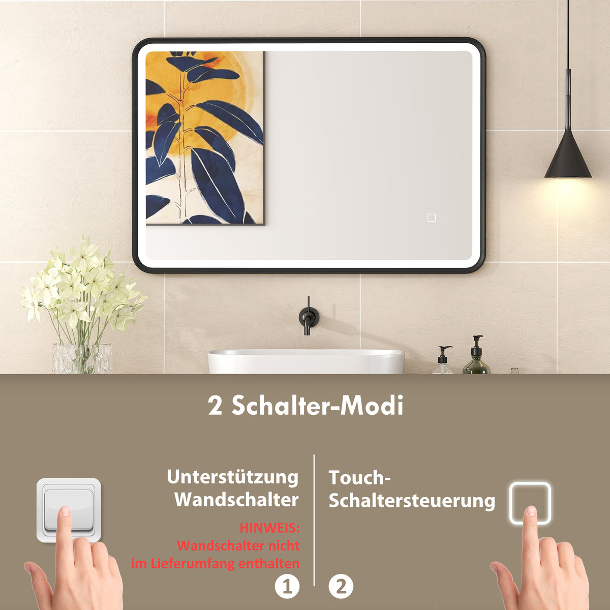 LED-Badezimmerspiegel dimmbar mit 3 Lichtfarben