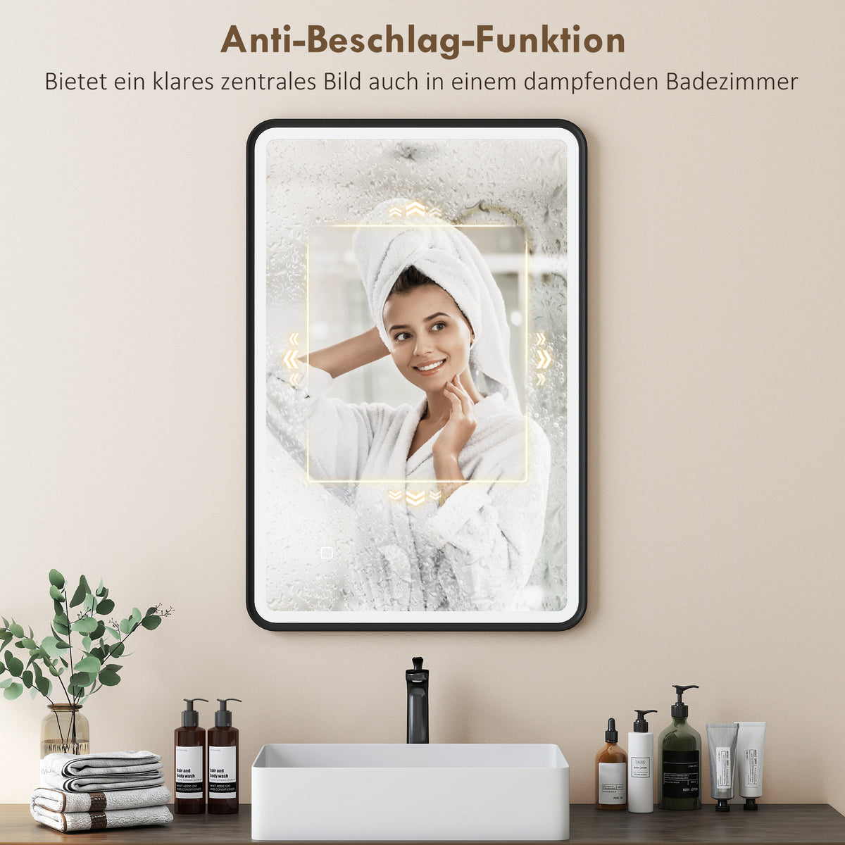 LED-Badezimmerspiegel dimmbar mit 3 Lichtfarben