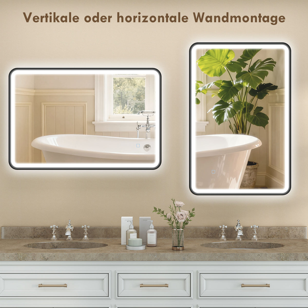 LED-Badezimmerspiegel dimmbar mit 3 Lichtfarben