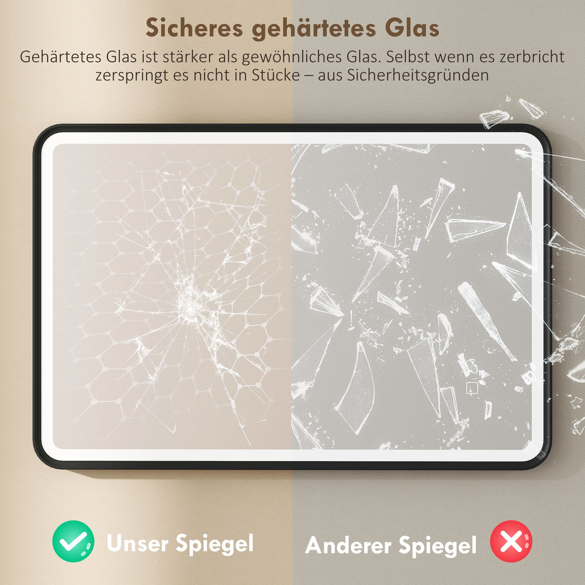 LED-Badezimmerspiegel dimmbar mit 3 Lichtfarben