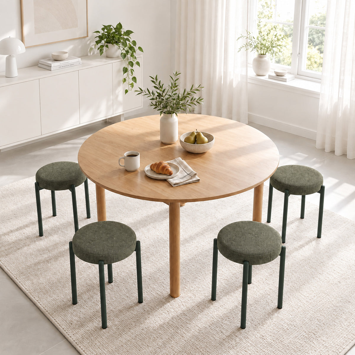 4er-Set Esszimmerhocker, stapelbar, Dunkelgrün