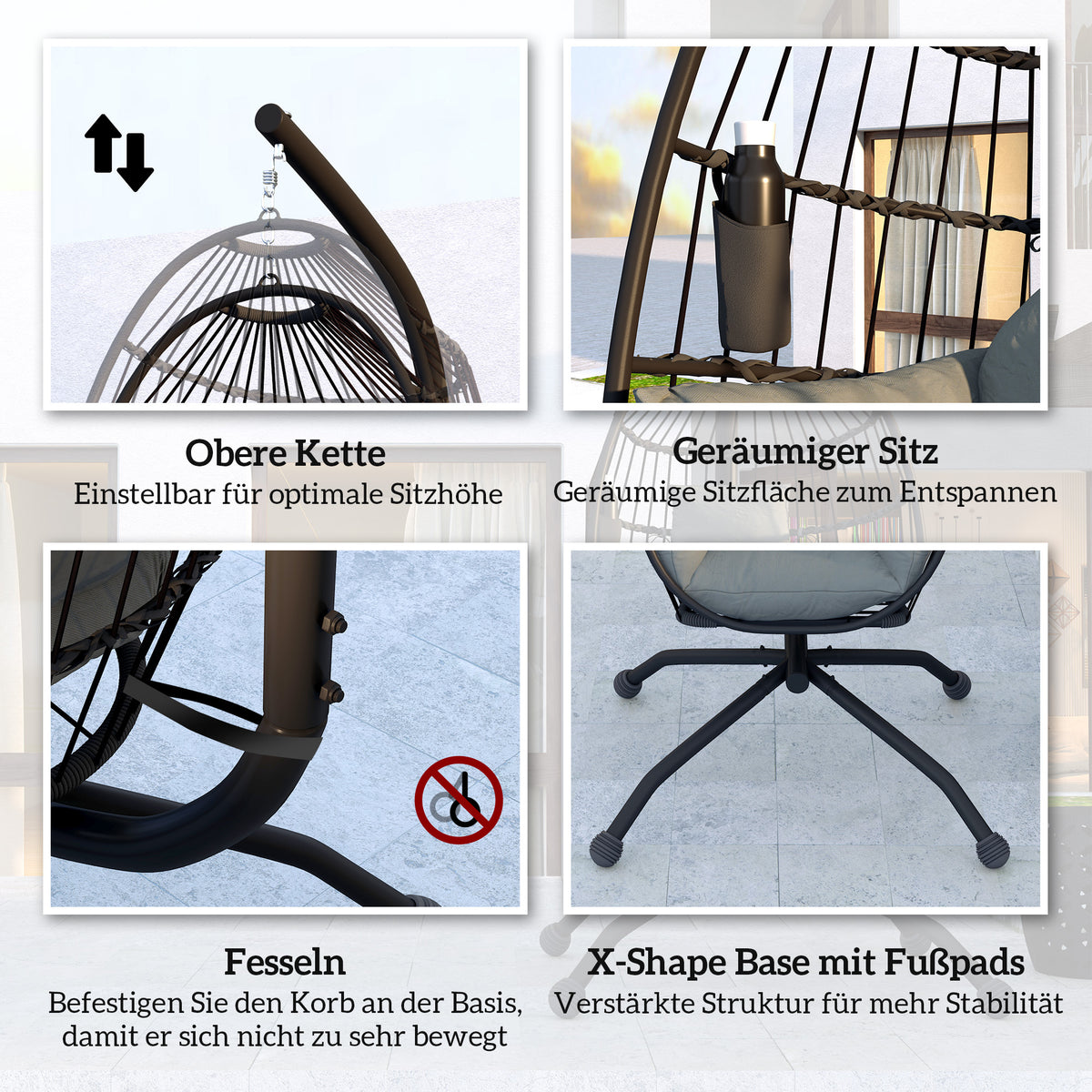 Hängesessel mit Gestell und klappbarem Korb